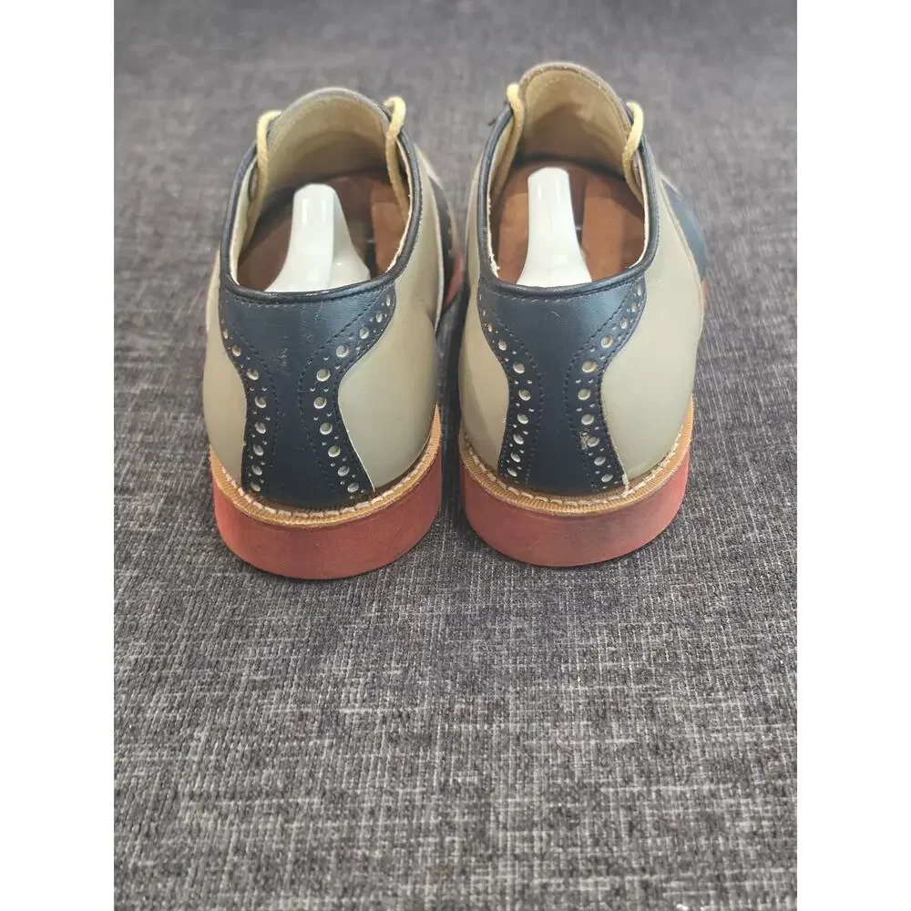 Vintage Dexter USA Saddle Shoes Men 10 Two Tone Leather Oxfords Cream Navy W758